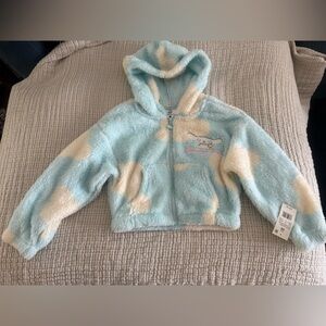 Cozy Cloud Plush Hooded Zip Jacket - Light Blue & Cream